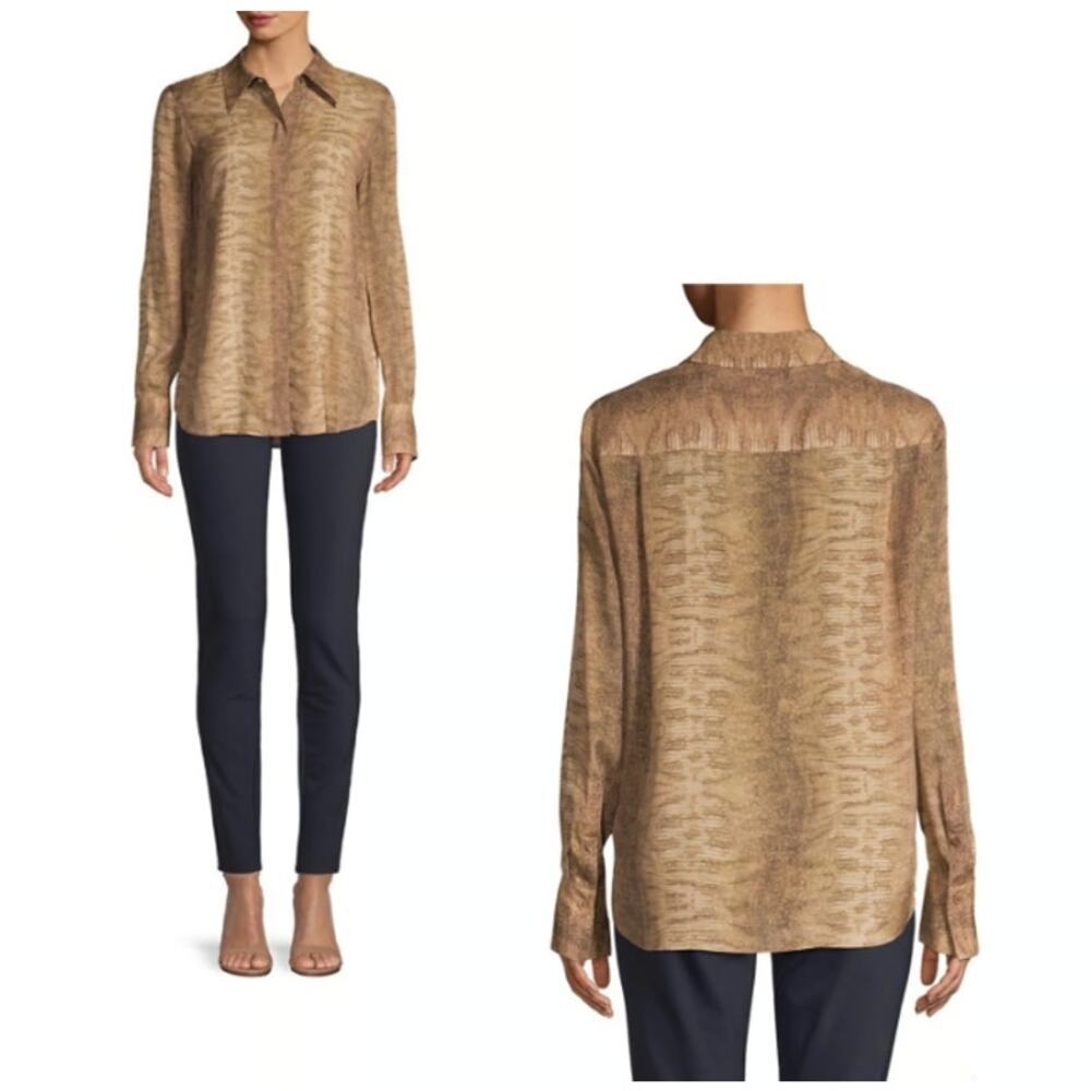 Lafayette 148 Womens Julianne Python Snake Print Silk Blend Button Up Blouse Top